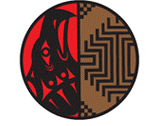 Circular ONE logo depicting an eagle in red and black and a Native American design in brown and black