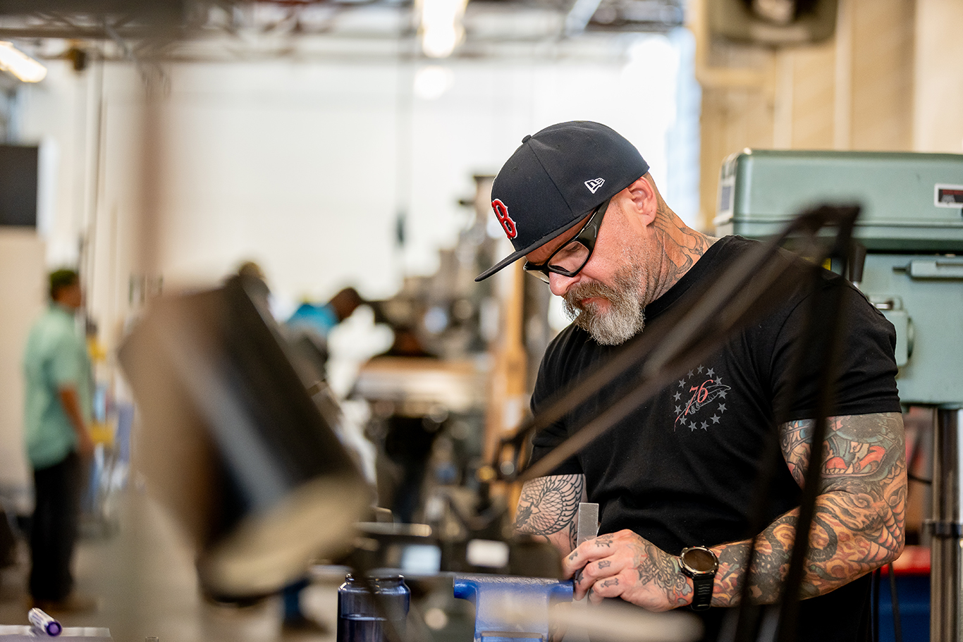 Student in machining class