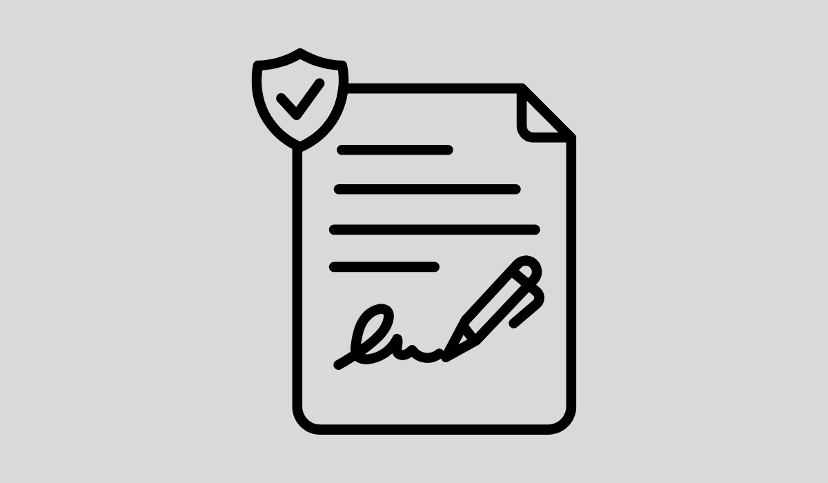 A gray box with an icon of a contract and pencil.