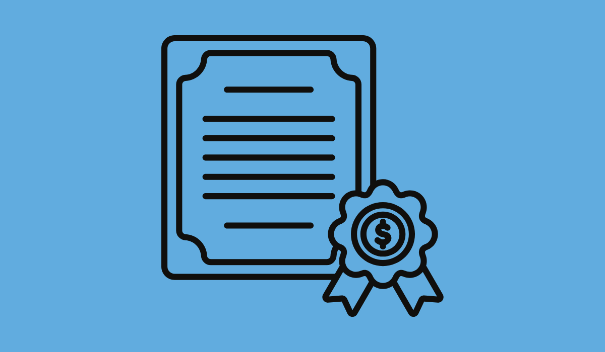 A blue box with an icon of a certificate.